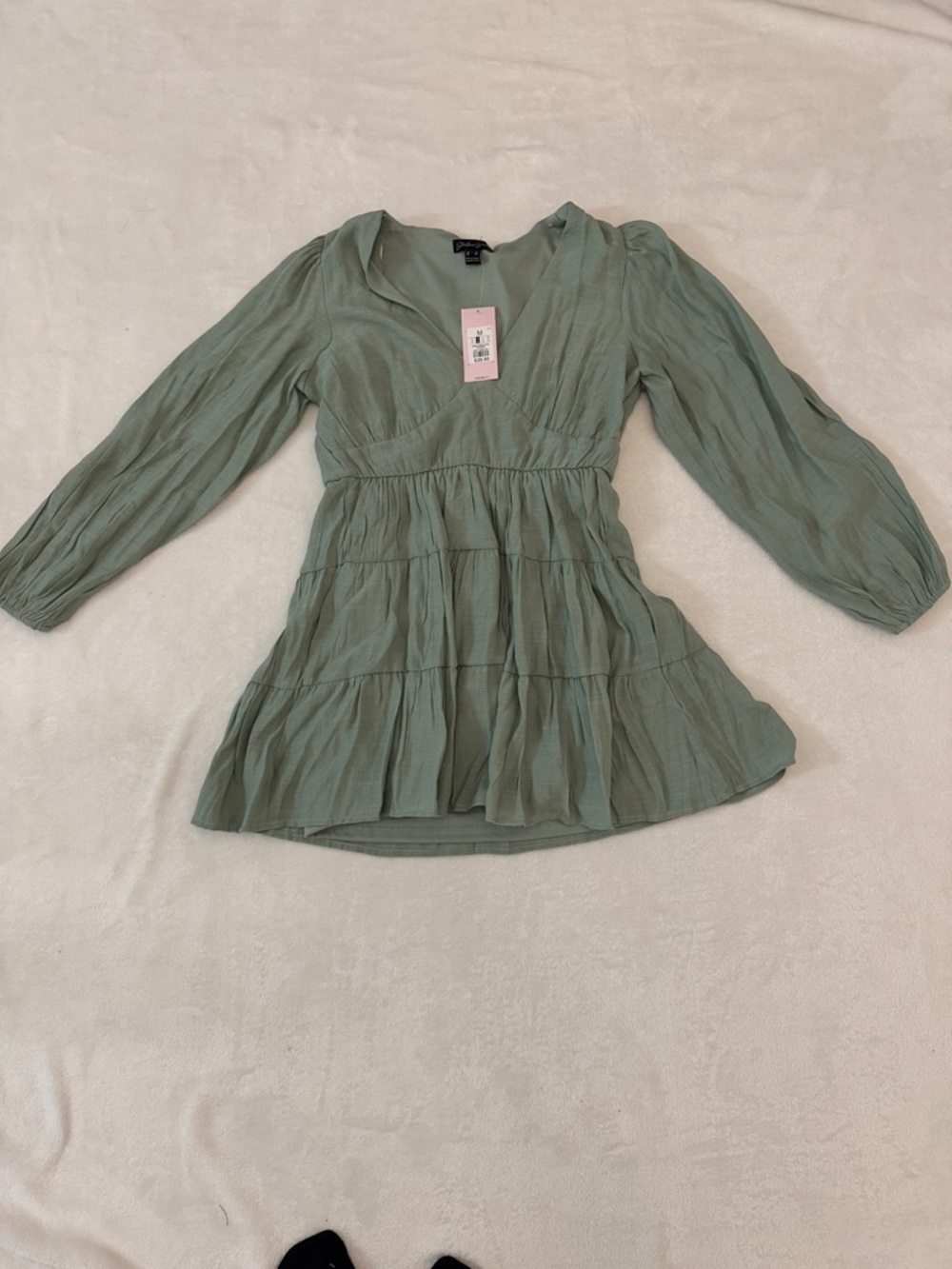 SWS Soft Sage Tiered Dress with Long Sleeves - Size Medium